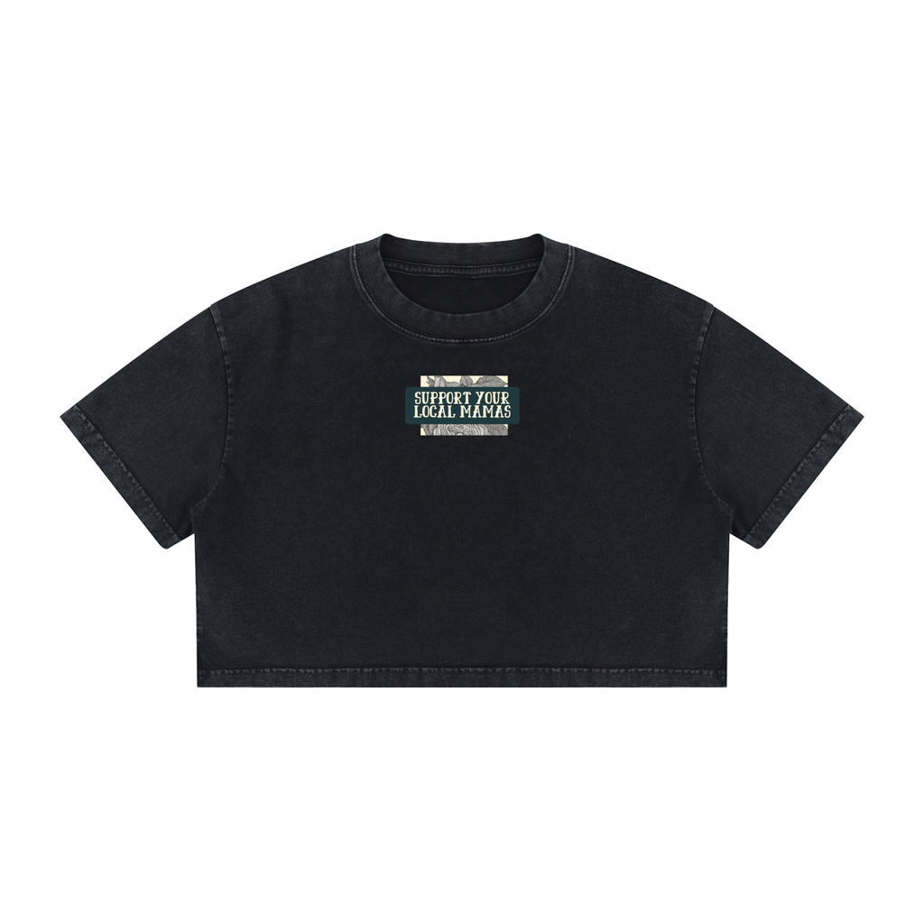 Floral Mama • Women's Mineral Wash Cotton Crop T-Shirt