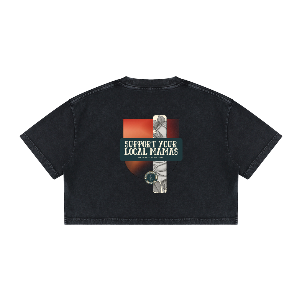 Floral Mama • Women's Mineral Wash Cotton Crop T-Shirt