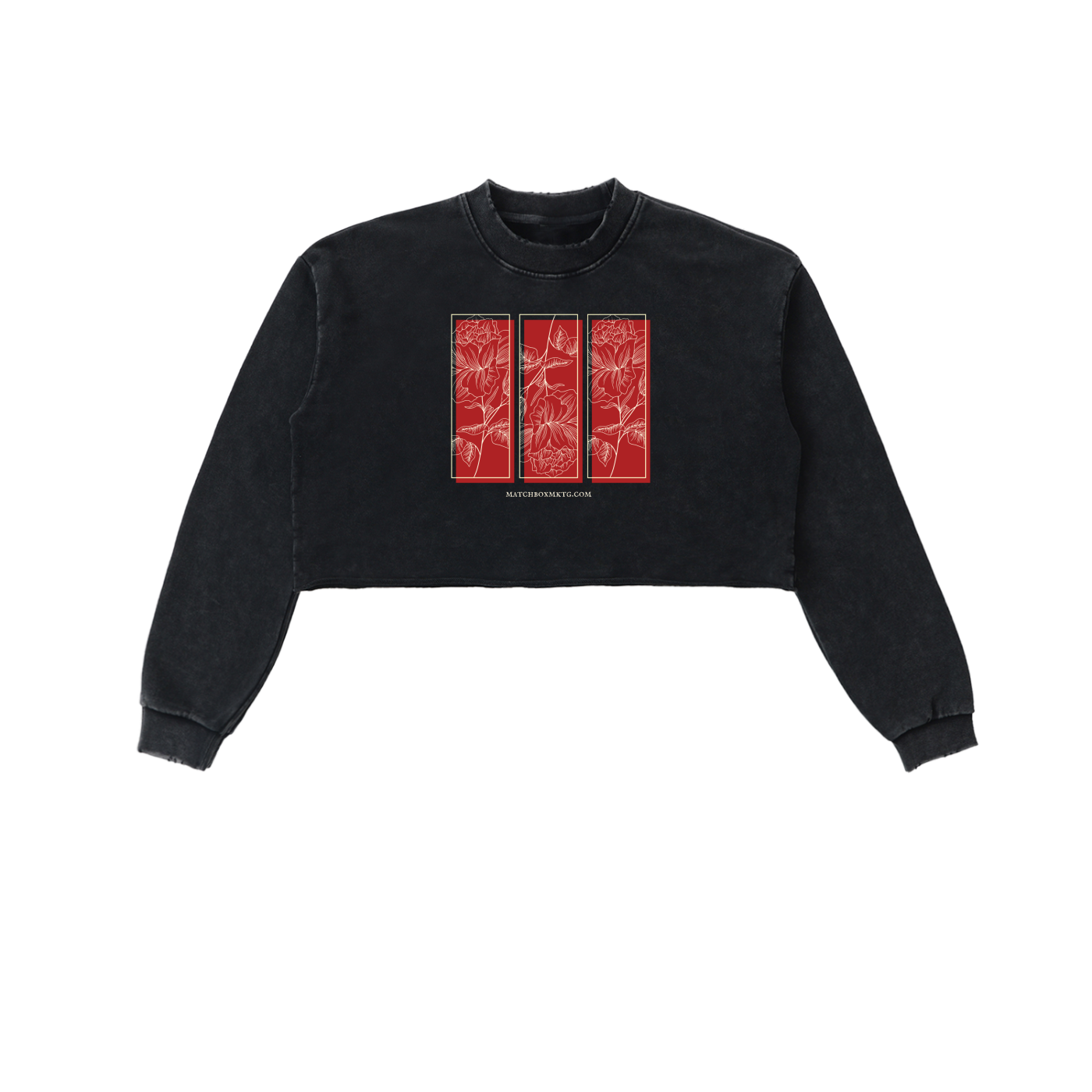 Boxed Flowers • Snow Washed Raw Edge Cropped Sweatshirt